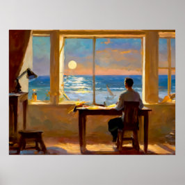 Póster Hombre mirando al mar