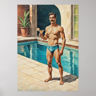 Póster Hombre Pinup Vintage Zaddy | Hombre musculoso junt