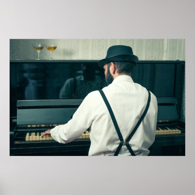 Póster Hombre retro tocando piano y fumando (Frente)