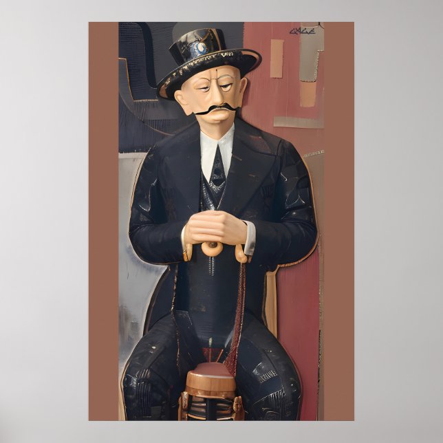 Póster Hombre sentado apoyado en un bastón (Frente)