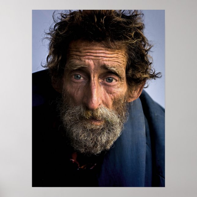 Póster Hombre sin hogar e indefenso con barba (Frente)