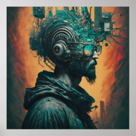 Póster Hombre sin hogar impreso en el mundo electrónico m