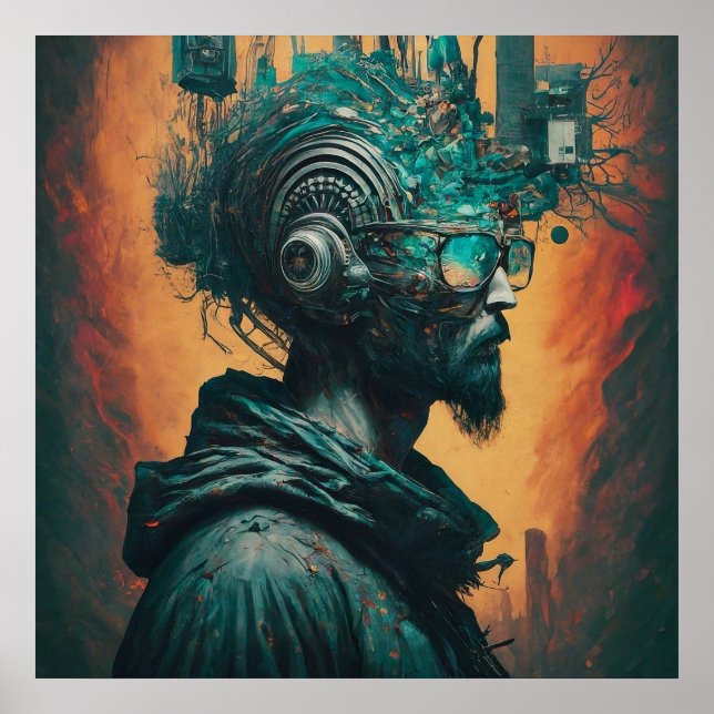 Póster Hombre sin hogar impreso en el mundo electrónico m (Frente)