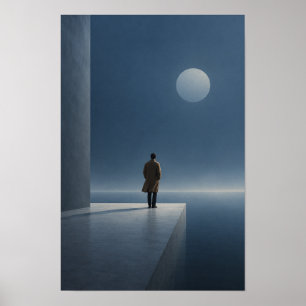 Póster Hombre Solitario Bajo Luna Llena Minimalista Figur