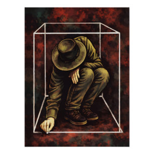 Póster Hombre Solitario en Marco Geométrico Blanco – Mela