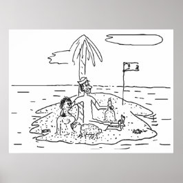 Póster Hombre solo en la Isla, Divertido, Antiguo,