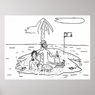 Póster Hombre solo en la Isla, Divertido, Antiguo,