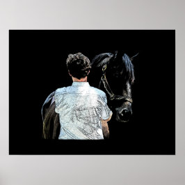 Póster Hombre sosteniendo a caballo Poster oscuro