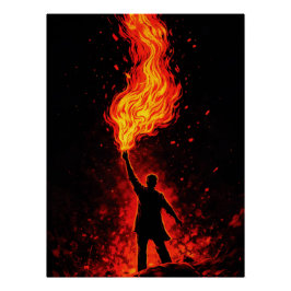 Póster Hombre sosteniendo una antorcha de fuego masiva Si