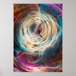 Póster Hombre viajando en tiempo y espacio