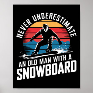 Póster Hombre viejo Snowboard Lover Humor diseño Nieve di