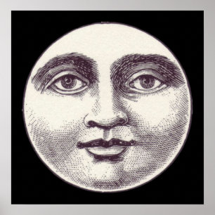 Póster Hombre vintage en la cara de luna llena