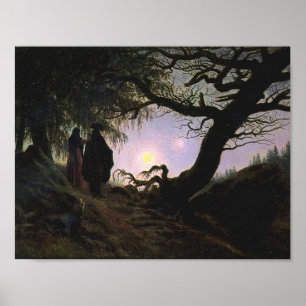 Póster Hombre y mujer contemplando la luna (Friedrich)