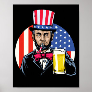 Póster Hombres Abe Lincoln Bebiendo Cerveza Divertido 4 D