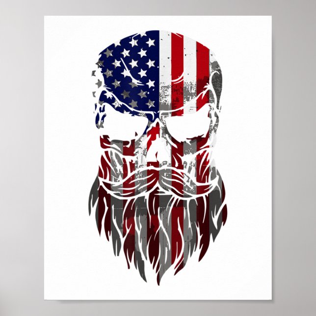 Póster Hombres Americanos de Calavera de Barba (Frente)