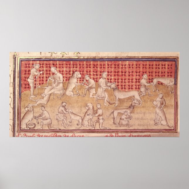 Póster Hombres cuidando de perros cazadores (Frente)