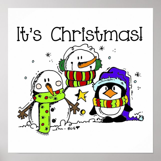 Póster Hombres de nieve y pingüinos son Navidades (Frente)