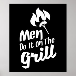 Póster Hombres divertidos de barbacoa lo hacen en el fuma
