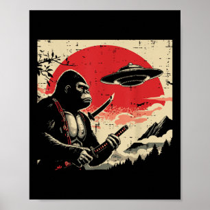 Póster Hombres japoneses de pie de playa Samurai Ufo Vint