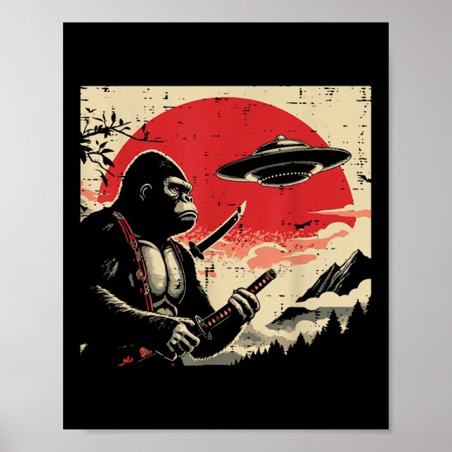 Póster Hombres japoneses de pie de playa Samurai Ufo Vint (Frente)