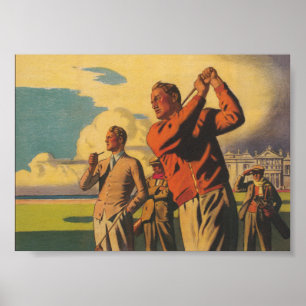 Póster Hombres jugando golf, Poster de golf de época