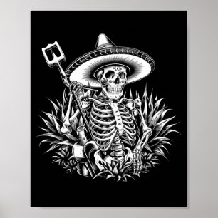 Póster Hombres México Vintage Esqueleto Día De Los Muerto