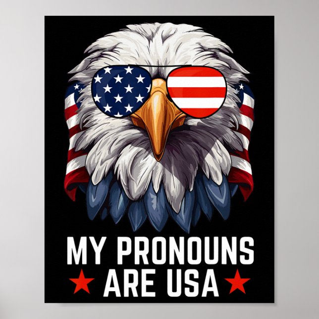 Póster Hombres Mis Pronouns Son Eagle Funny 4 De Julio A (Frente)