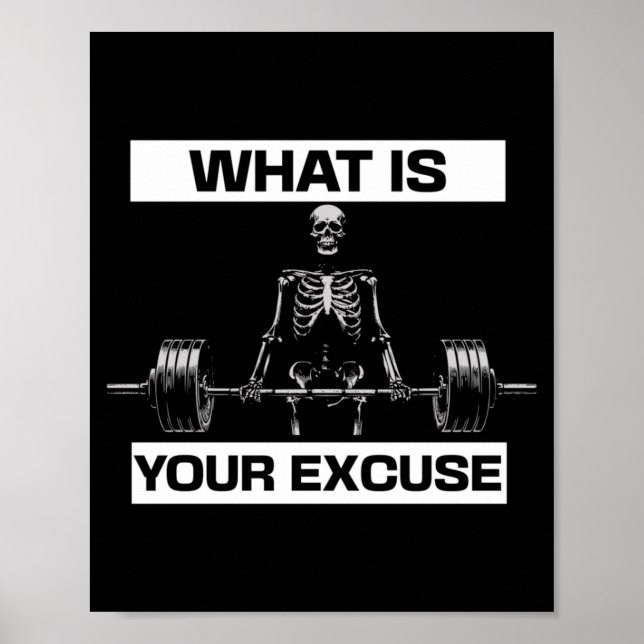 Póster Hombres Qué Es Excusa Esqueleto Gimnasio Motivació (Frente)