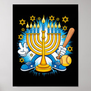Póster Hombres Retro Menorah Jugando Softll Feliz Hanukka