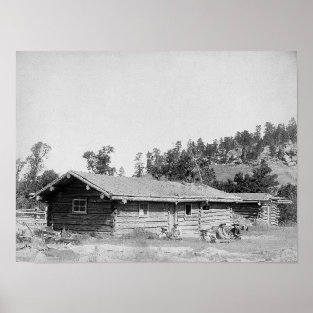 Póster Hombres sentados fuera de Log Cabin en Dakota del  (Frente)