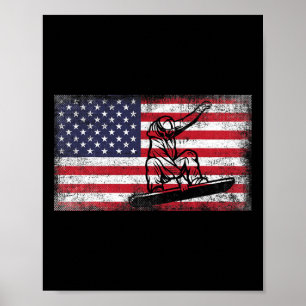 Póster Hombres Snowboard Bandera Estadounidense Patriótic