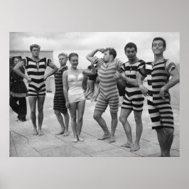 Póster Hombres tontos vintage en traje de baño con mujer
