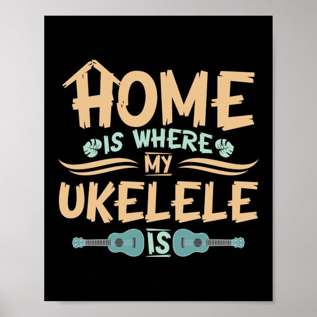 Póster Home Es Donde Mi Ukulele Es Jugador Hawaiano (Frente)