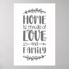 Póster Home is Made of Love & Family Cute Love Flower Quo
