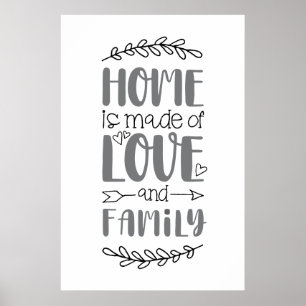 Póster Home is Made of Love & Family Cute Love Flower Quo