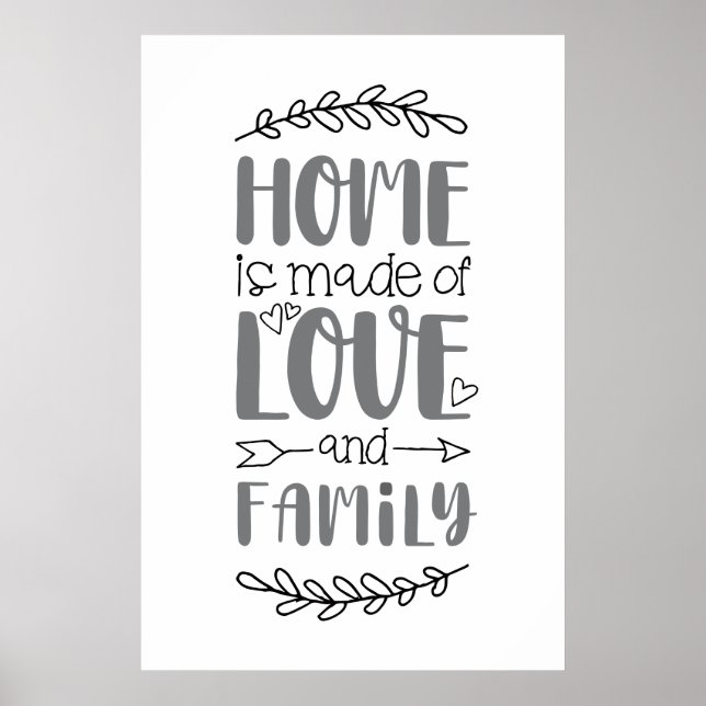 Póster Home is Made of Love & Family Cute Love Flower Quo (Frente)