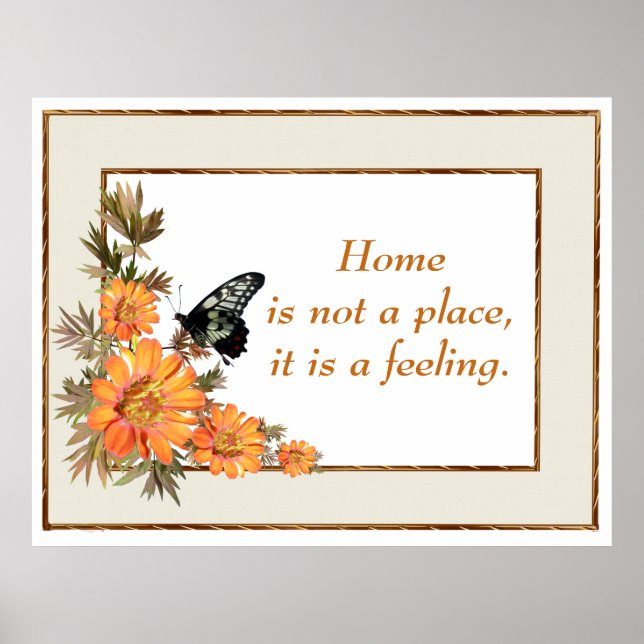 Póster Home Orange Flowers Butterfly Inspirational Quote (Frente)