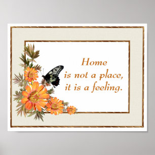 Póster Home Orange Flowers Butterfly Inspirational Quote