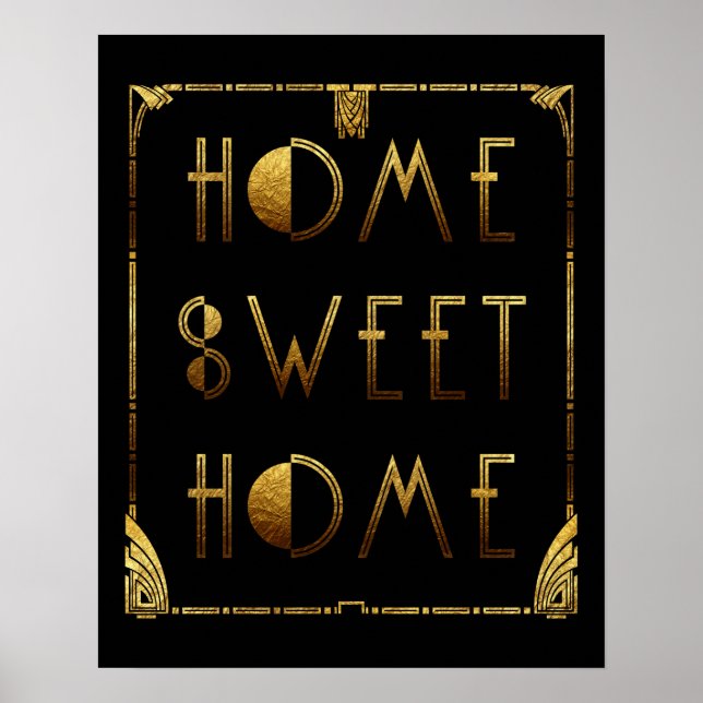 Póster Home Sweet Home Gold Art Deco Sign (Frente)