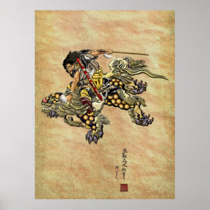 Póster Homenaje a Hokusai - León Shoki Riding Shishi