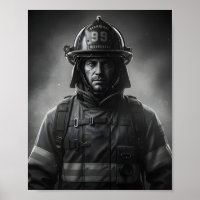 Homenaje al héroe bombero en blanco y negro