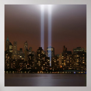 Póster Homenaje en el World Trade Center a la luz en Nuev
