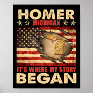 Póster Homer Michigan EE. UU. Bandera 4 De Julio