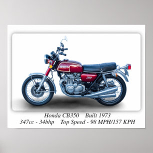 Póster Honda CB350 Cuatro motocicletas 1973 - Impresora A
