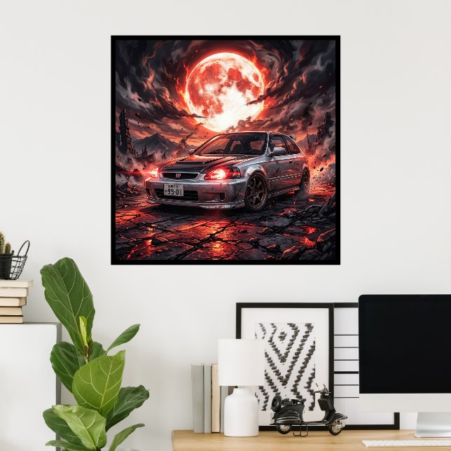 Póster Honda Civic EK9 SiR a Luna Carmesí (Oficina en casa)