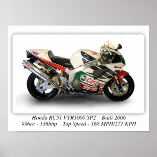 Póster Honda RC51 VTR1000 SP2 motocicleta Castrol - A3