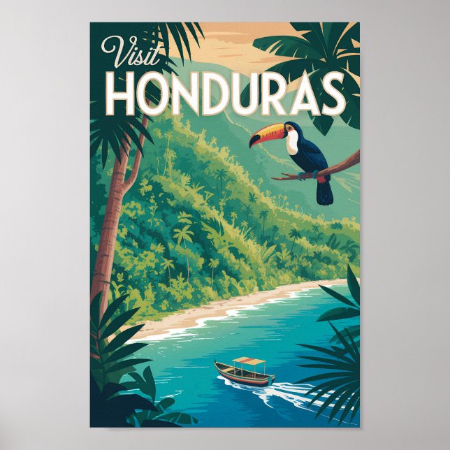 Póster Honduras Toucan Illustration Travel Art Vintage (Frente)