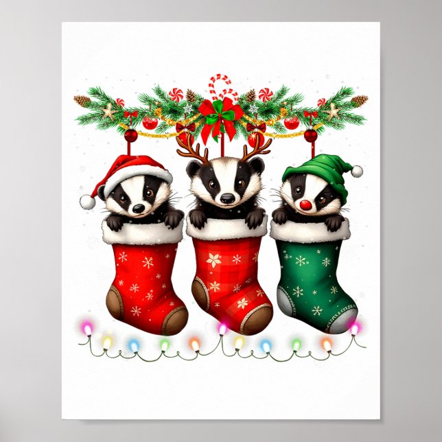 Póster Honey Badger In Christmas Socks Lights Honey Badge (Frente)