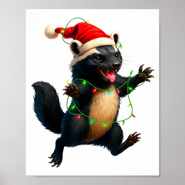 Póster Honey Badger Tree Xmas Lights Santa Honey Badger C (Frente)