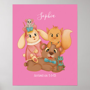 Póster Honey Bear & Friends, nombre personalizado en blan